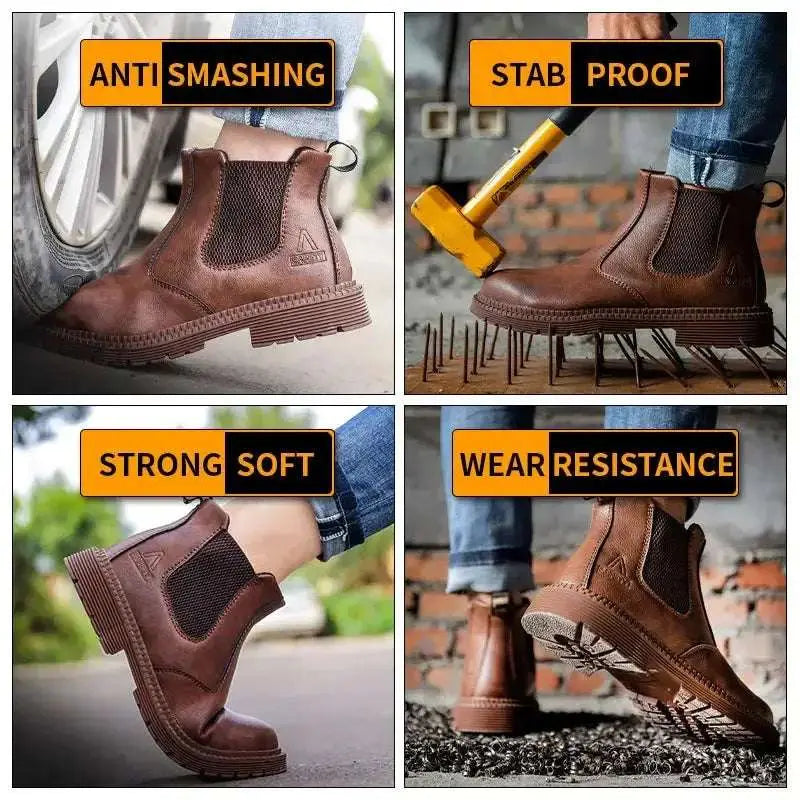 Shield Tread Waterproof Chelsea Steel Toe Work Boots 14:193#Black;200000124:200000334