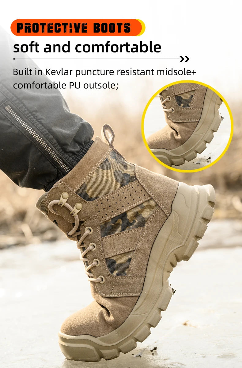 Steel Toe Kevlar Work Boots: Anti-Slip, Outdoor, Durable Shield Tread