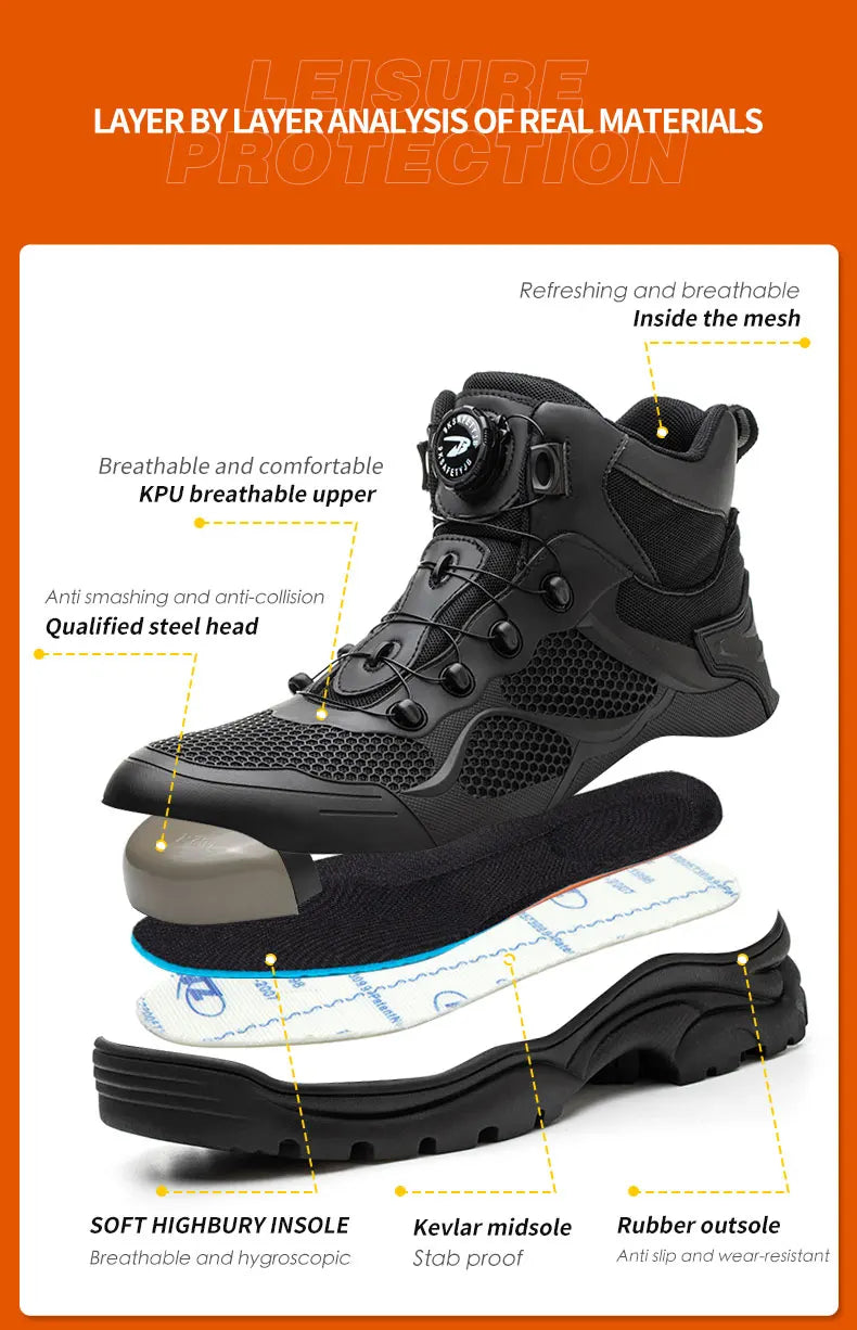 Knob Lacing Steel Toe Work Boots: Anti-Smash, Puncture-Proof Shield Tread