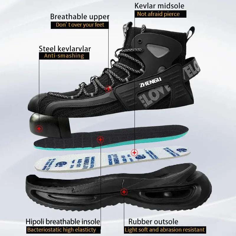 Shield Tread Lightweight Steel Toe Shoes for Safety 14:4602#Black 8819;200000124:200000898