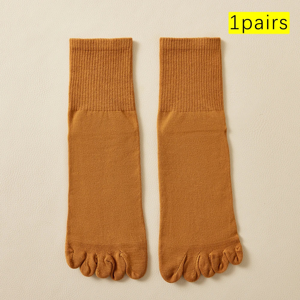 Hot Sale Men's Cotton Toe Socks Moisture-Wicking Odor Control Seamless Toe Design Long Crew Socks for Sports Daily Wear Shield Tread