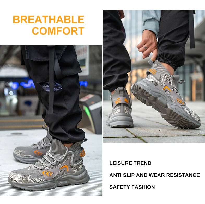 Luminous Steel Toe Work Sneakers: Anti-Slip, Comfortable Shield Tread