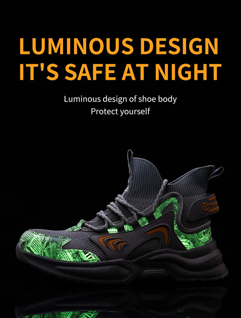 Luminous Steel Toe Work Sneakers: Anti-Slip, Comfortable Shield Tread