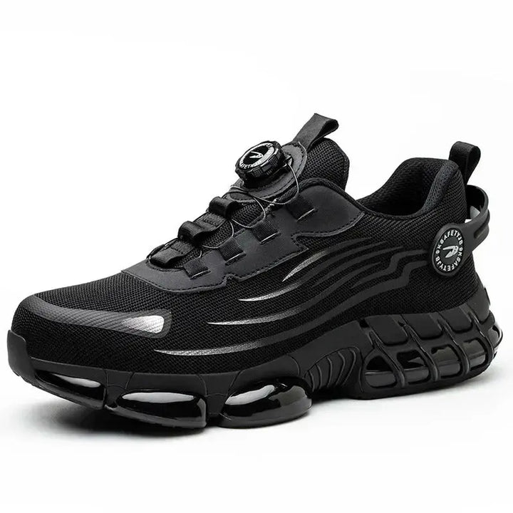 Shield Tread Quick Lace Safety Shoes in Black with Comfortable Mesh and Shock Absorbing Sole